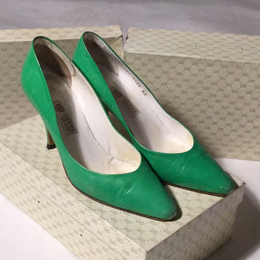 Gucci Green Vintage Leather Heels